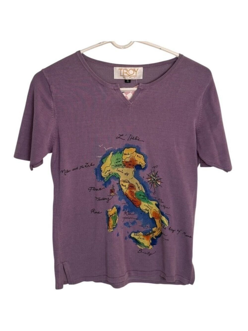 Troy Palm Desert Purple Italy Map Embroidered Top Large